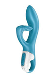 Satisfyer Embrace Me Silicone Rechargeable Vibrator with Clitoral Stimulation - Blue/Turquoise