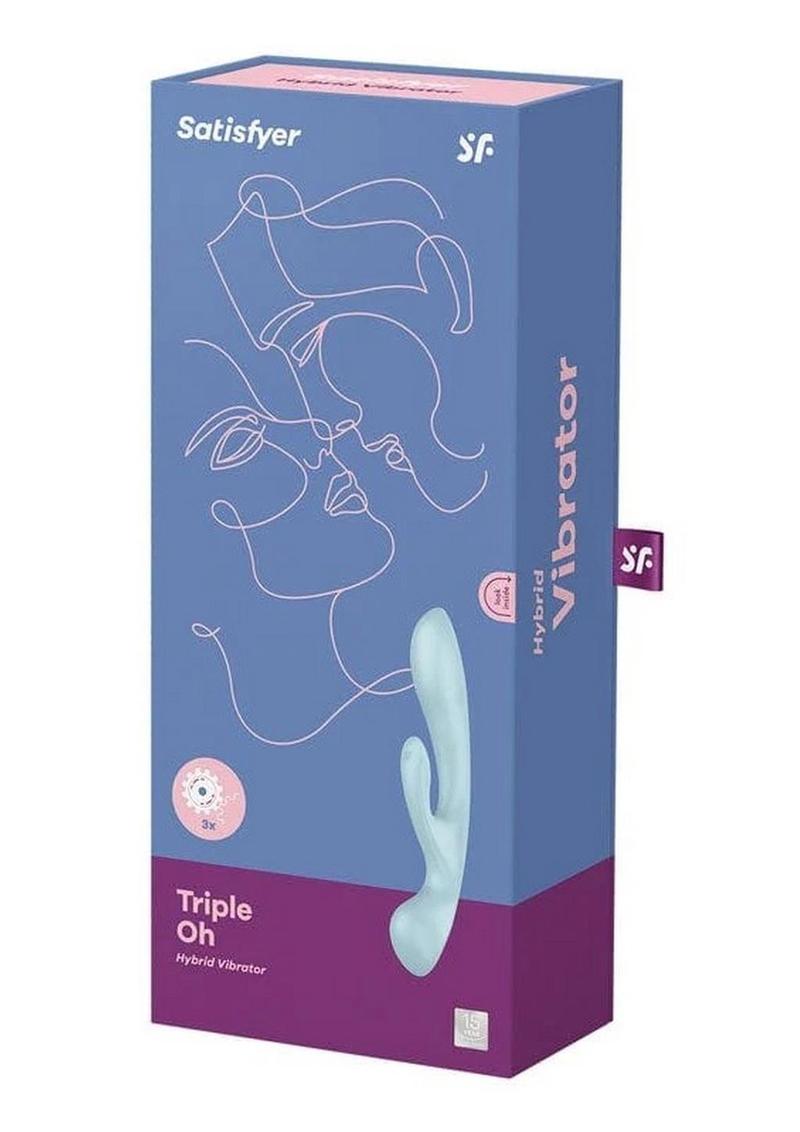 Satisfyer Triple Oh Rechargeable Silicone Dual Stimulating Vibrator - Blue/Light Blue