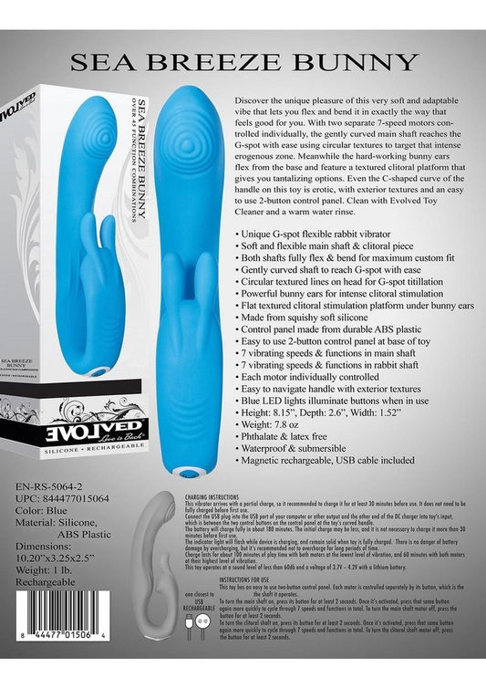 Sea Breeze Bunny Rechargeable Silicone G-Spot Rabbit Vibrator - Blue