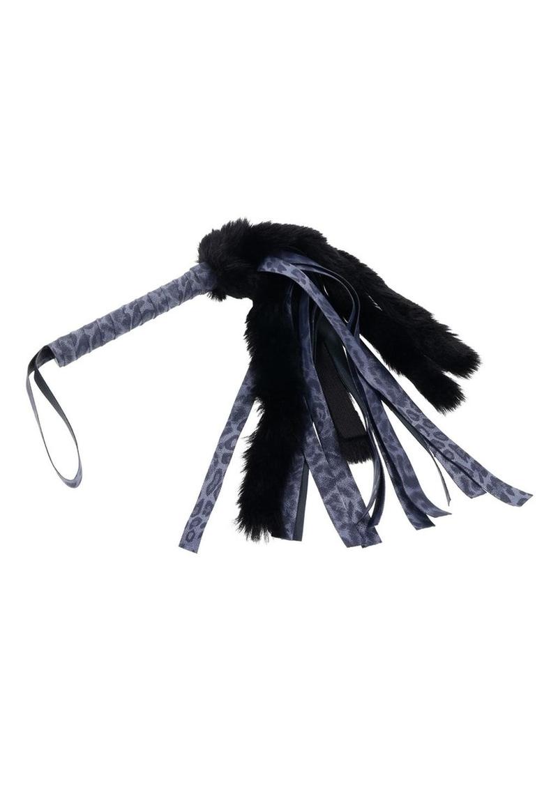 Sex and Mischief Cougar Faux Fur Flogger - Black/Blue/Navy