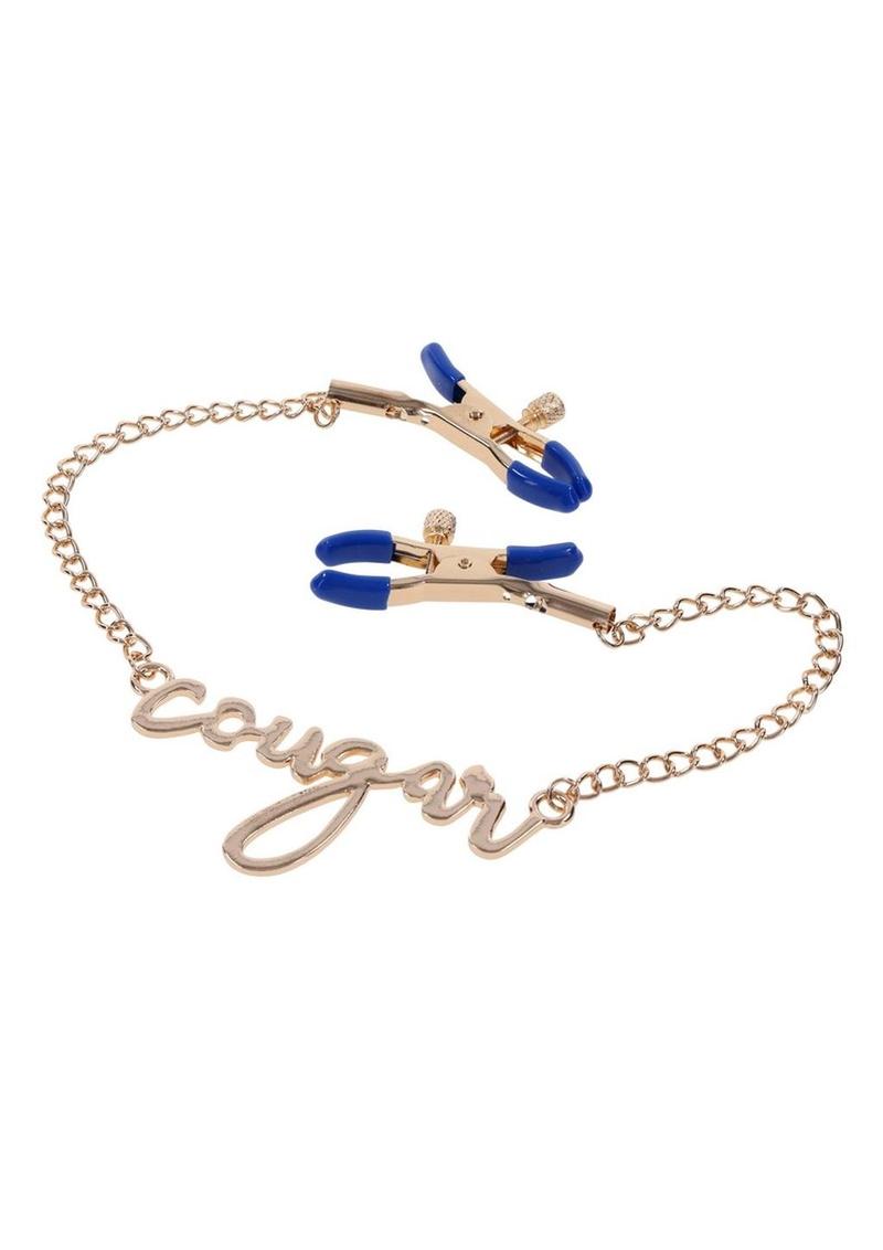 Sex and Mischief Cougar Nipple Clamps - Blue/Gold/Navy