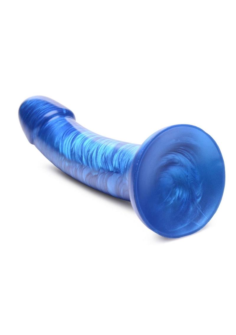 Simply Sweet Metallic Silicone Dildo - Blue - 7in