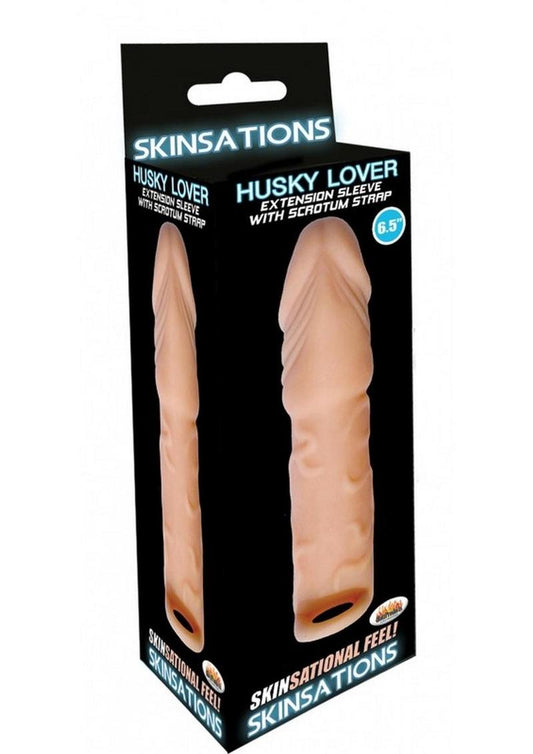 Skinsations Husky Lover Extension Sleeve with Scrotum Strap - Vanilla - 6.5in