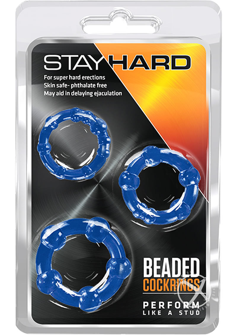 Stay Hard Beaded Cock Rings (3 Sizes - Blue