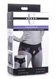 Strap U Lace Envy Lace Crotchless Panty Harness - Black/Purple - Large/XLarge