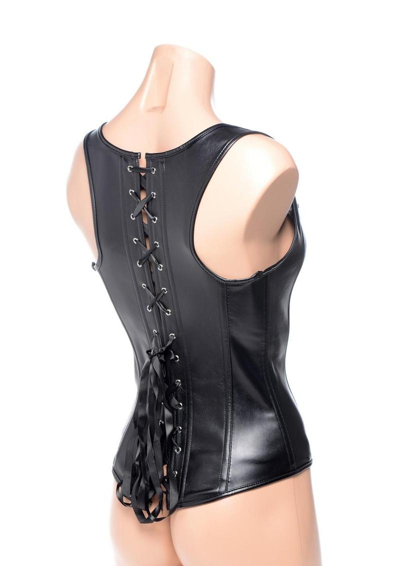 Strict Lace-Up Corset Vest and Thong - Black - Medium