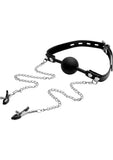 Strict Silicone Ball Gag with Nipple Clamps - Black