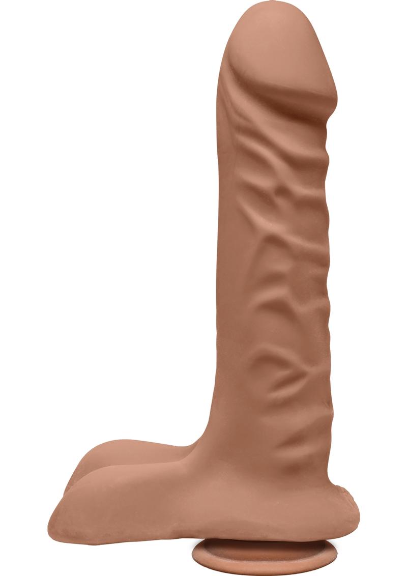 The D Super D Ultraskyn Dildo with Balls - Brown/Caramel - 8in