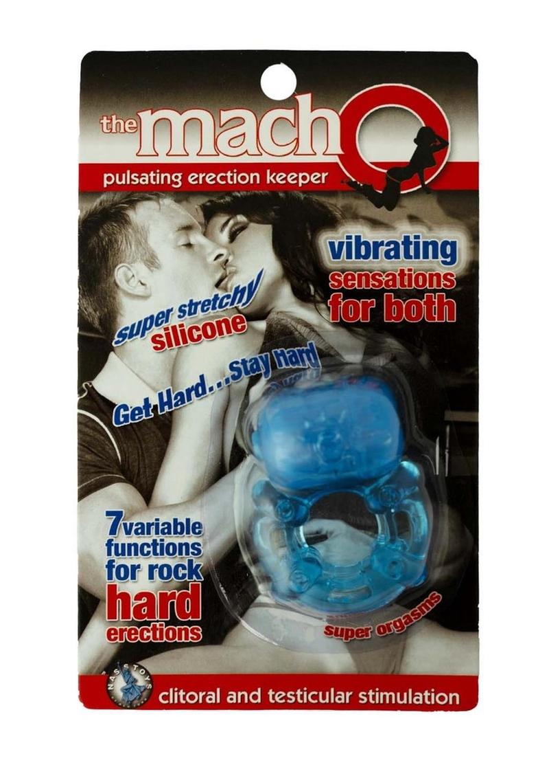 The Macho Erection Keeper Silicone Vibrating Cock Ring - Blue