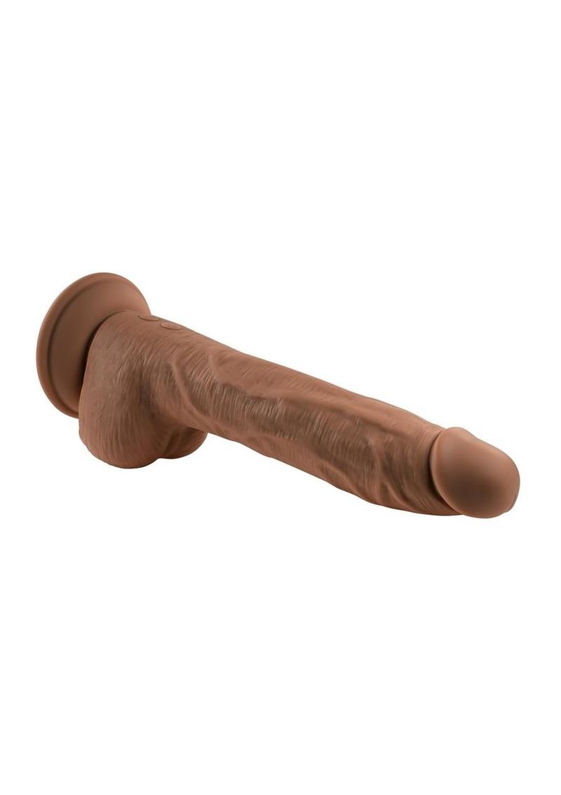 Thrust In Me Rechargeable Silicone Thrusting Vibrating Realistic Dong with Remote Control - Chocolate