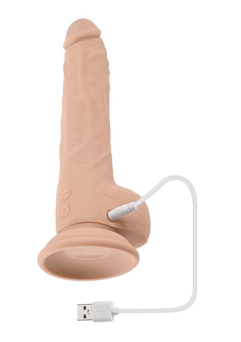 Thrust In Me Rechargeable Silicone Thrusting Vibrating Realistic Dong with Remote Control - Vanilla