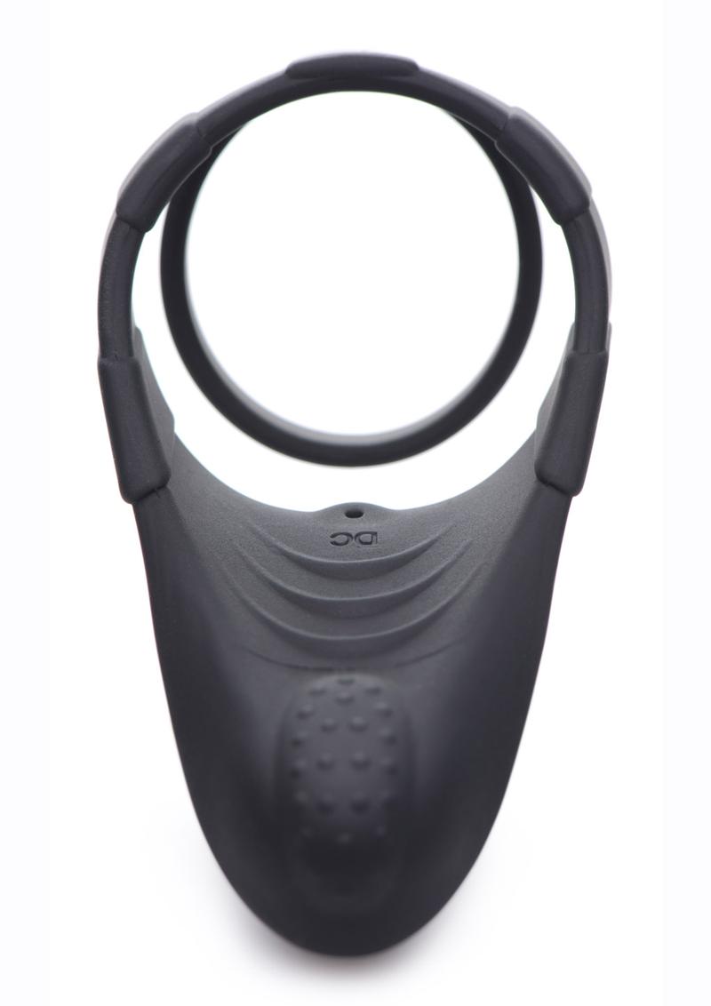Trinity Men 10x Rechargeable Silicone Cock Ring with Vibrating Taint Stimulator - Black