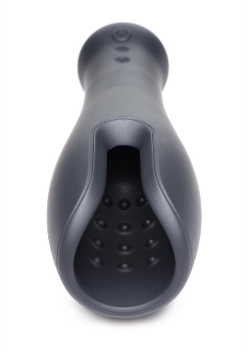 Trinity Men 10x Vibrating Silicone Rechargeable Stroker - Black
