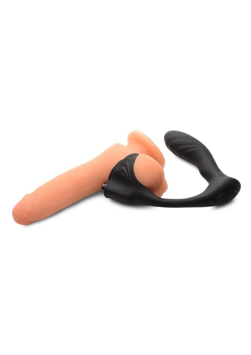 Trinity Men 7x Silicone Prostate Plug with Ball Stretcher and Remote Control - Black