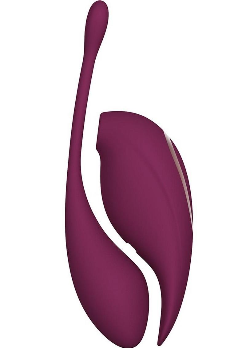 Twitch 2 Silicone Rechargeable Suction and Flapping Vibrator with Remote Control Egg - Burgundy/Red