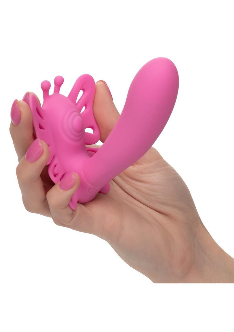 Venus Butterfly Pulsating Venus G Silicone Rechargeable Strap-On with Remote Control - Pink