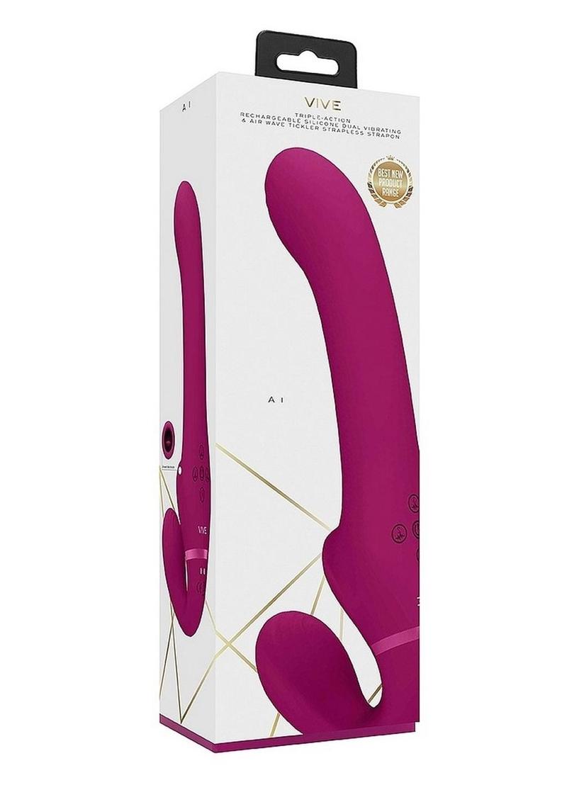 Vive Al Rechargeable Silicone Dual Motor Strapless Strap-On - Pink