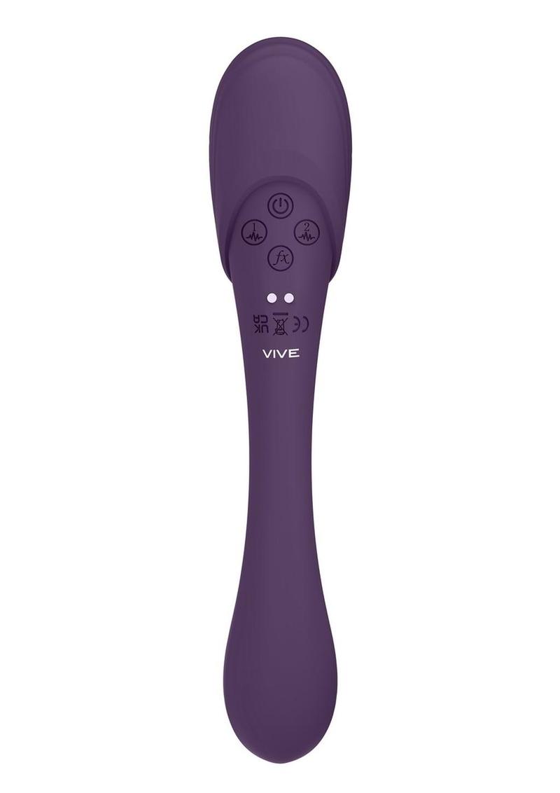 Vive Mirai Rechargeable Silicone Dual Motor Double Ended Bendable Pulse and Air Wave Vibrator - Purple