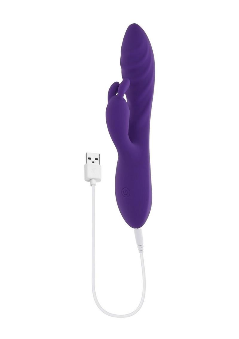 Wavy Rabbit Rechargeable Silicone Dual Motor Vibrator - Purple