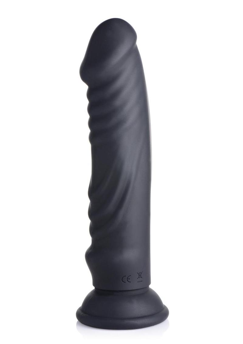 Zeus Vibrating and E-Stim Rechargeable Silicone Dildo with Remote Control - Black - 7.9in