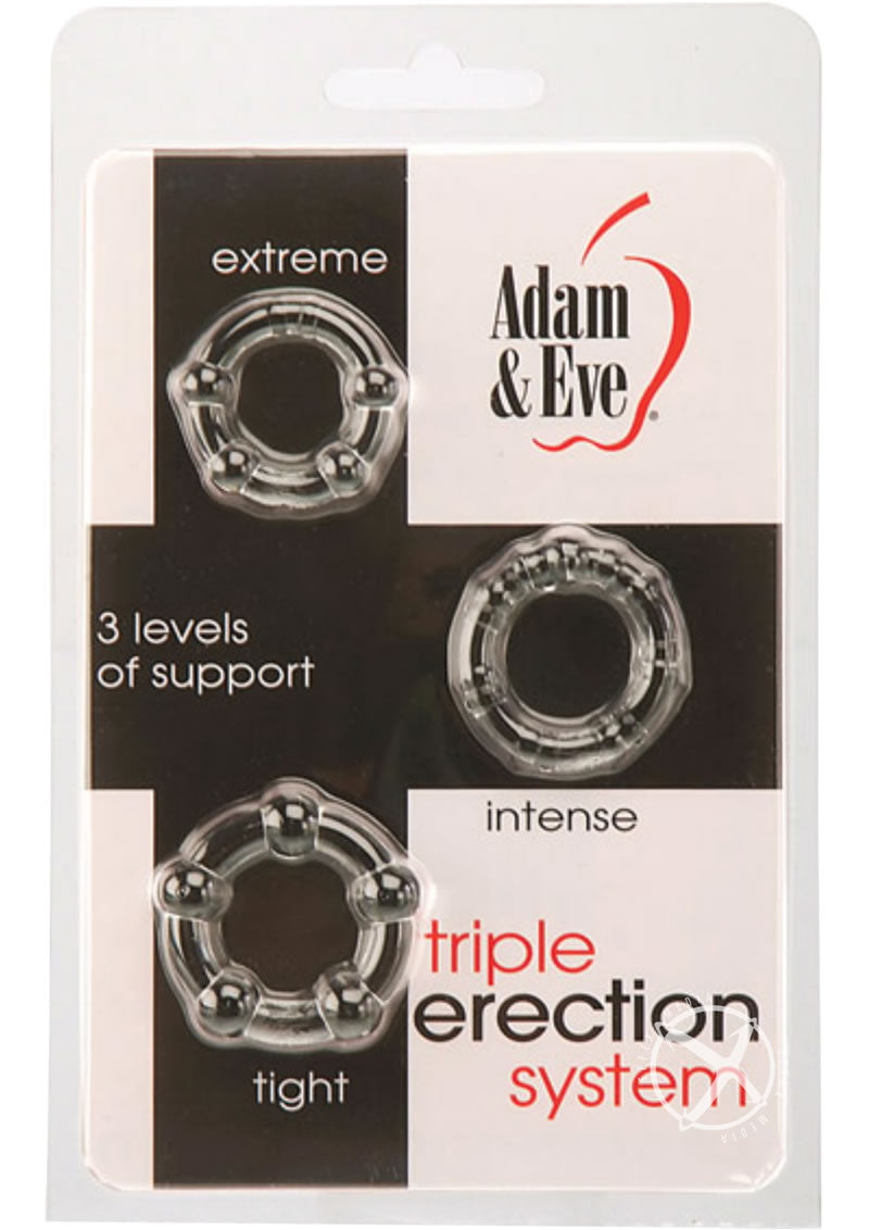 Adam & Eve Triple Erection System with 3 Tiered Cock Rings - Clear