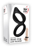 Silicone Dual Ring Clit Tickler Cock Ring - Black